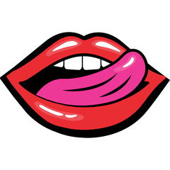 Glossy Red Lips With Pink Tongue Licking Mouth In A Playful Pose Against A White Background With Subtle Shadows Adding Depth And Dimension