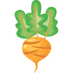 Golden Beet Vegetable With Green Leaves Isolated On White Background With Subtle Pixelated Texture