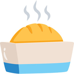 Golden Brown Loaf Of Bread Sitting In A White And Blue Baking Pan With Wisps Of Steam Rising Above It Against A Transparent Background