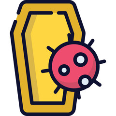 Golden Coffin Icon with Red Virus Symbol on Transparent Background Representing Death and Disease