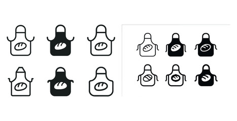 Set of bakery themed apron icons with bread motif in black and white