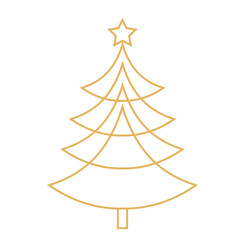 Christmas tree with star gold line shape on transparent background. PNG illustration.