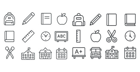 Fototapeta premium Minimalist line icons of school supplies and education elements