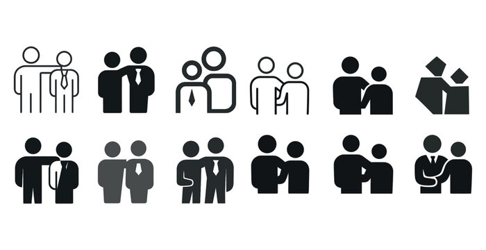 Business teamwork icons set showing collaboration and partnership