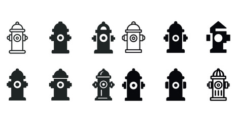Set of diverse fire hydrant icons in various styles and designs