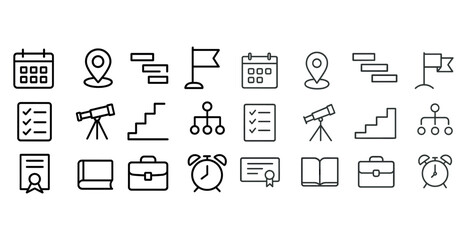 Set of minimalistic icons for planning and time management