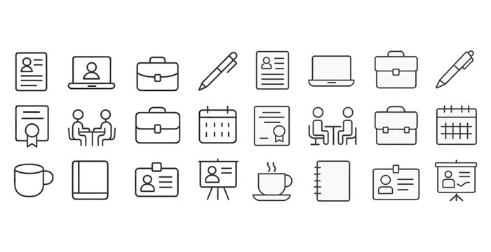 Selection of business icons featuring technology, office supplies, and professional graphics - Powered by Adobe