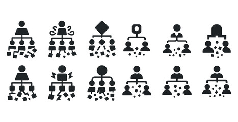 Collection of various organizational chart icons in black silhouette