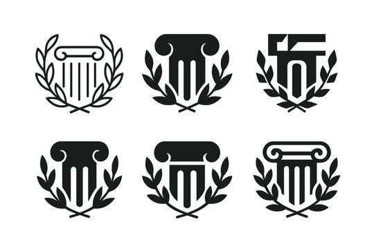 Historical Icon Variations. Historical artwork. Icon set. Set Logo of historical artwork: Greco-Roman column capital with laurel. harmonious logo variations of