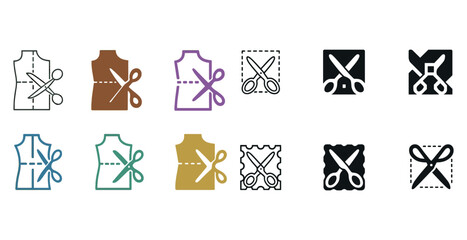 Colorful sewing pattern and scissors icons for fashion and craft projects