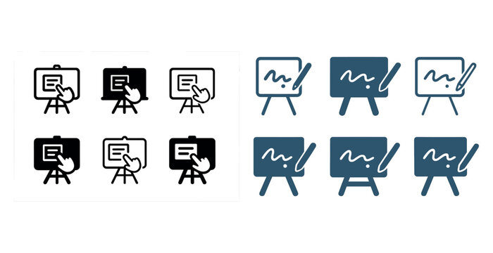 Collection of digital whiteboard icons: interactive design elements for presentations