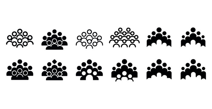 Variety of crowd silhouettes: 12 unique black icon designs