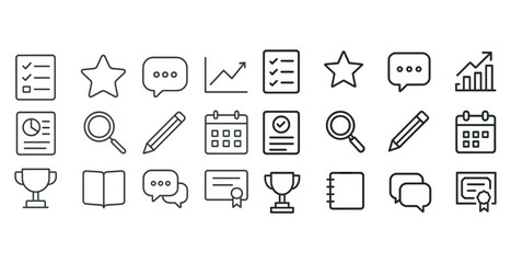 Minimalist business and communication icon set with charts and tools