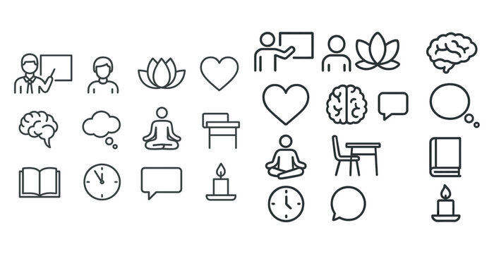 Minimalist icons of meditation and education themes