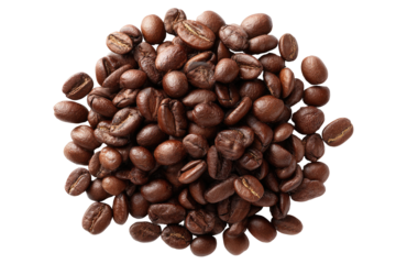 Roasted coffee beans densely clustered