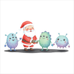 Santa Claus with Aliens Vector Isolated on White Background Christmas
