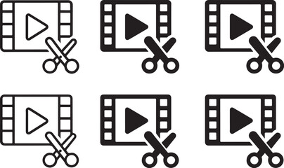 Isolated Video Editing Tool black vector icon, video editing icon, media editing icon, black editing tool graphic for creators, buyer focused video production design