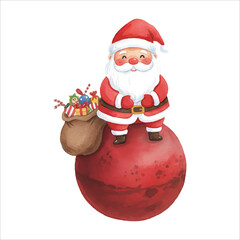 Santa Claus Sitting on Mars Vector Isolated on White Background Christmas
