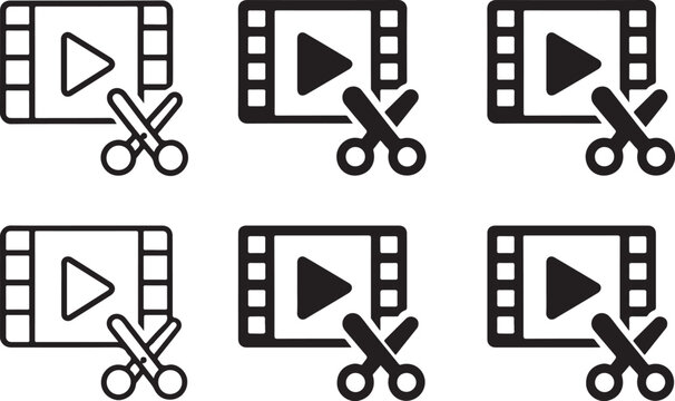 Isolated Video Editing Tool black vector icon, video editing icon, media editing icon, black editing tool graphic for creators, buyer focused video production design