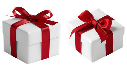 Obraz premium Matte White Christmas Gift Box with Red Velvet Ribbon PNG Photorealistic isolated transparent background, editable vector artwork ai illustration file, Christmas gift box photorealistic