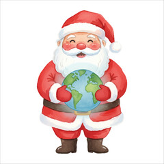 Santa Claus Holding Planet Earth Vector Isolated on White Background Christmas

