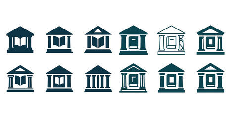 Collection of stylized library and bookstore icon designs