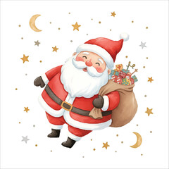 Santa Claus Surrounded by Stars Vector Isolated on White Background Christmas
