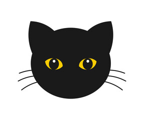Black cat with yellow eyes face icon. Vector illustration.
