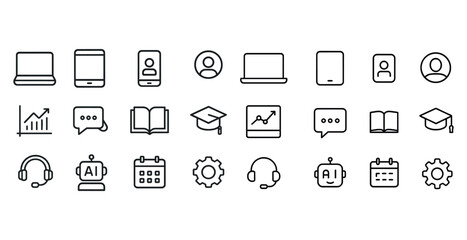 Fototapeta premium Set of technology and education icons featuring devices and communication tools