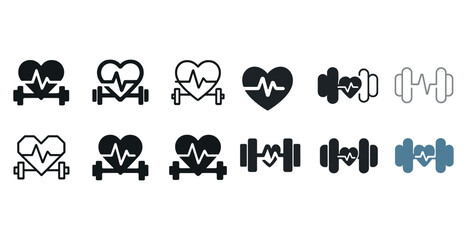 Heart and dumbbell icons representing fitness and health