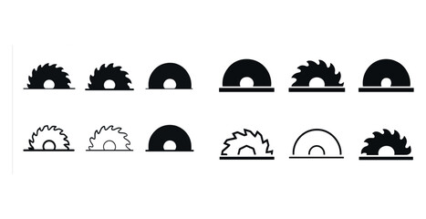 Set of circular saw blade icons in various styles
