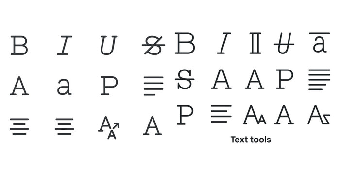 Typography icons set: bold italic underline alignment styles