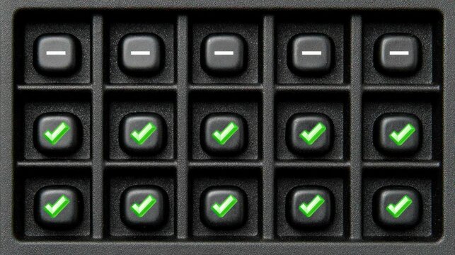 Buttons Arranged in Grid Pattern Displaying Check Marks and Negative Signs, Showcasing a Control Interface
