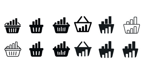 Fototapeta premium Set of shopping basket icons with graphs for analytics and retail concepts