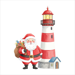 Santa Claus with Lighthouse Vector Isolated on White Background Christmas
