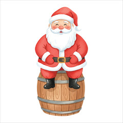 Obraz premium Santa Claus Sitting on Barrel Vector Isolated on White Background Christmas 