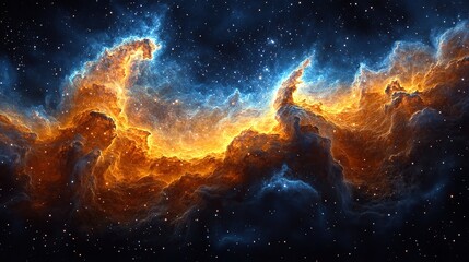 Fototapeta premium A Vibrant Cosmic Nebula Displaying Brilliant Oranges and Blues Amidst a Starry Expanse