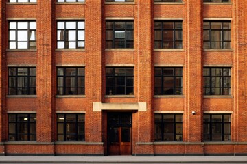 Obraz premium Brick facade of a historic building with multiple windows in a city setting during daytime showcasing architectural details