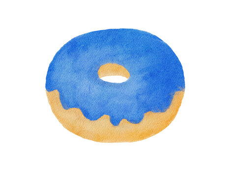 Watercolor illustration of bluberry donut