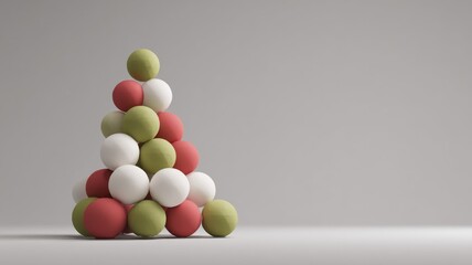Minimalist christmas tree made of colorful spheres on a neutral background
