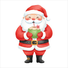 Santa Claus Drinking Coconut Juice Vector Isolated on White Background Christmas
