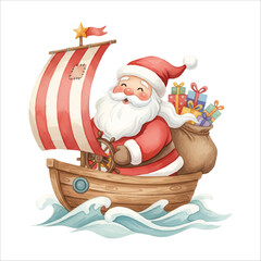 Santa Claus on Sailboat Vector Isolated on White Background Christmas
