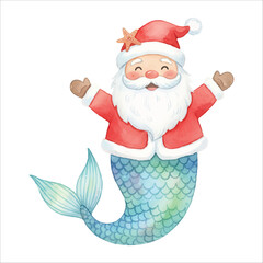 Santa Claus Mermaid Vector Isolated on White Background Christmas
