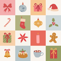 Christmas new year seamless mosaic pattern