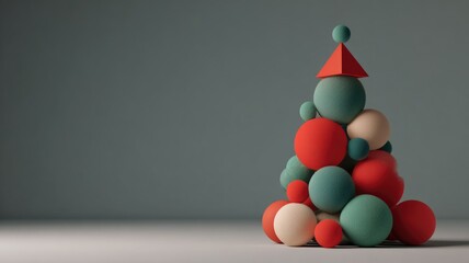 Geometric holiday tree with colorful spheres and red cone topper