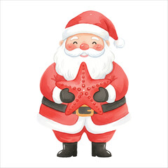 Santa Claus with Starfish Vector Isolated on White Background Christmas
