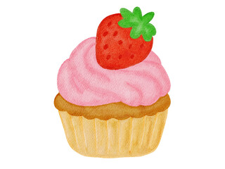 watercolor cupcake with strawberry illustration 