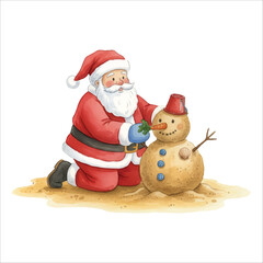 Santa Claus Building Sandman Vector Isolated on White Background Christmas
