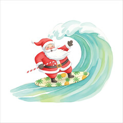 Santa Claus Surfing on Wave Vector Isolated on White Background Christmas
