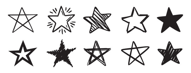 stars painted by hand doodle hand drawn icon set. Outline drawing stars painted by hand line clipart symbol collection